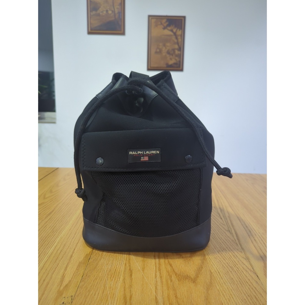 Ralph Lauren Polo Sport Black Neoprene Drawstring Bucket Bag Vintage 90s Y2K